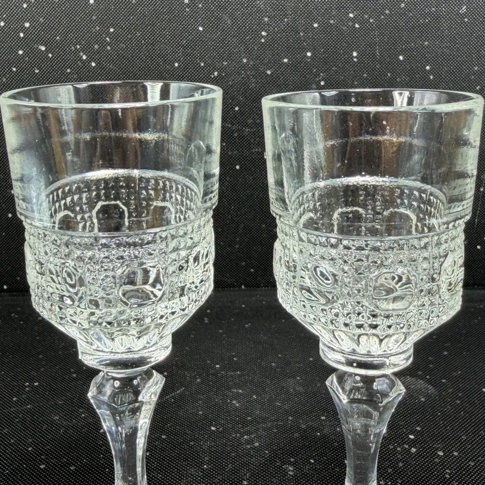 Antique Clear Pressed Glass Cordial Cups Thumbprint Starburst Base Set of 2 VTG